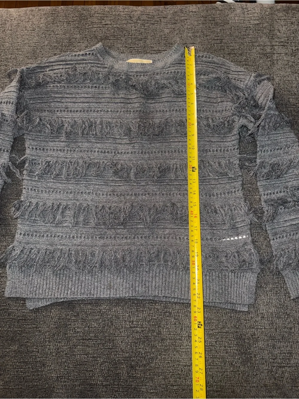 Michael Michael Kors Fringe Sweater Women’s S Gray Open Knit Boho
